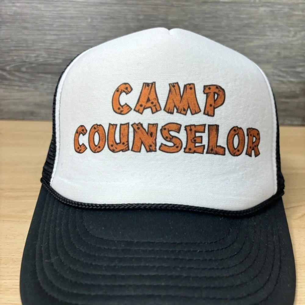 Camp Counselor Hat‎ Cap Snapback Black White Trucker Camping Adjustable